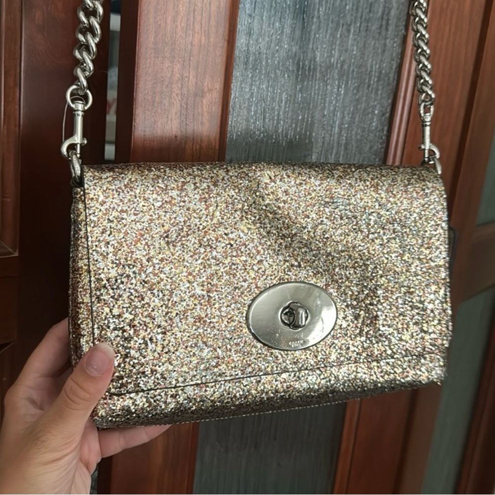 Coach Gold Sparkly Shoulder Bag with Chain Strap